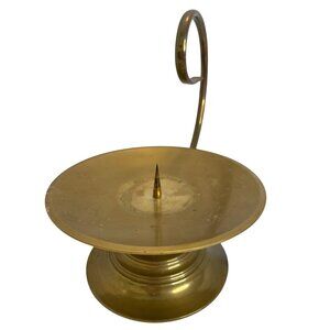 Brass Chamber Pillar Candle Holder Scroll Swirl Handle Colonial Style Vintage